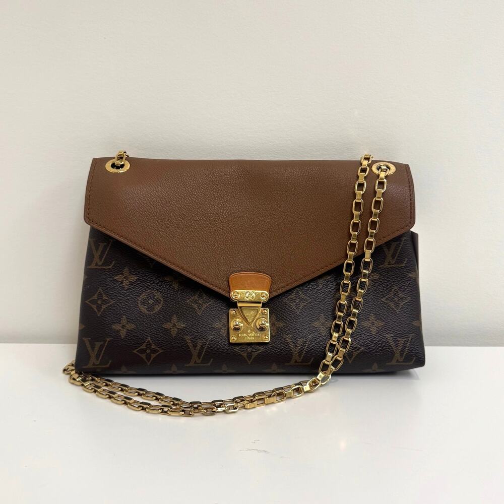 Louis Vuitton Havane Brown Monogram Pallas Shoulder Bag Gold LV Chain Crossbody